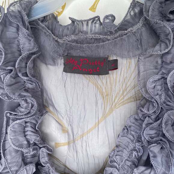 Grey Ruffle Blouse with Ruffled Collar - Picture 4 of 6